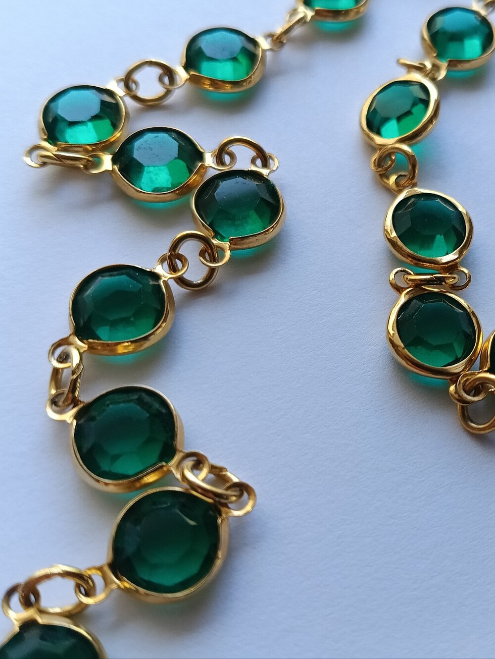 Gold Chain Necklace with Faceted Emerald Green Glass Stones